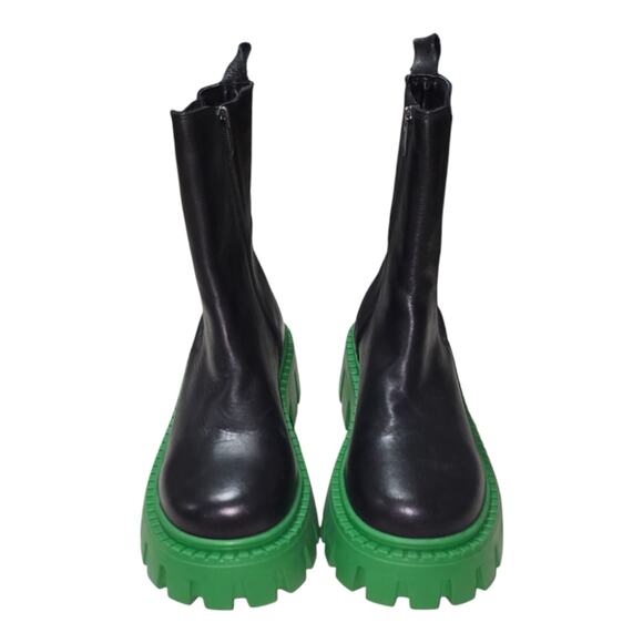 Steve Madden Charges Black Green Sole Leather Zip Up Chunky Boots‎ size 7 New - Picture 5 of 14